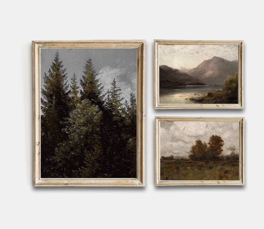 Antique Vintage Lake Coastal Painting, Rustic Printable Gallery Wall ...