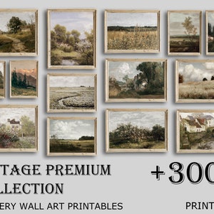 Vintage afdrukbare land landschap olieverfschilderij Mega bundel, antieke boerderij berg natuur print kunst aan de muur, set van 3000 digitale download