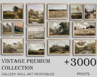 Mega paquete de pintura al óleo de paisaje rural imprimible vintage, arte de pared con impresión de naturaleza de montaña de granja antigua, conjunto de 3000 descargas digitales