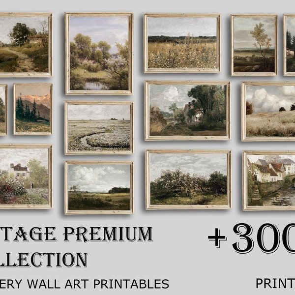 Vintage Printable Country Landscape Oil Painting Mega Bundle, Antique Farmhouse Mountain Nature Print Wall Art, Set Of 3000 Digital Download