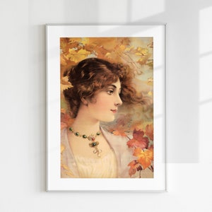 Woman Portrait Poster, Her Art Print, Vintage Feminine Figure Wall Art, Antique Woman Printable, Victorian Female Poster