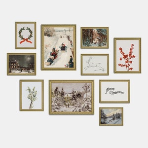 Christmas Vintage Printable, Gallery Wall Art Set Of 10, Xmas Prints, Antique Christmas Poster, Holiday Winter Painting