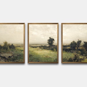 Sommer Land Antike Gemälde, Vintage Landschaft druckbare Galerie Wand Kunst 3er Set, gedämpfte Sommer Drucke Wandkunst