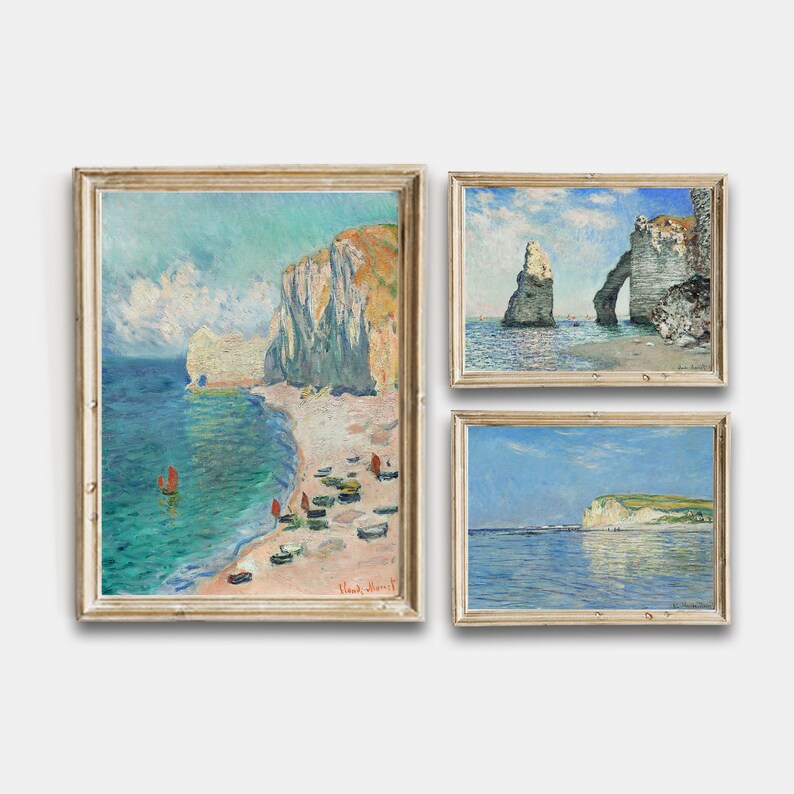 Claude Monet, Vintage Seascape Coastal Oil Painting, Vintage Printable Gallery Wall Art Set Of 5, Monet Posters Beach image 2