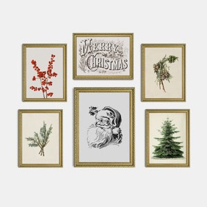 Christmas Vintage Printable, Gallery Wall Art Set Of 6, Xmas Prints, Antique Christmas Poster, Holiday Winter Painting