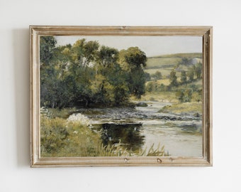 Muet été vintage paysage impression Wall Art, rivière Antique numérique imprimable, été pays Antique peintures