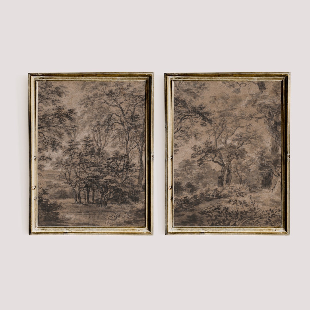 Moody Forest Landscape Painting, Dark Vintage Printable Gallery Wall ...