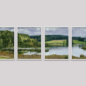Conjunto de 4 impresiones de montaña, impresiones grandes de arte de pared del bosque, naturaleza de arte de pared imprimible, bosque de paisaje natural de 4 piezas