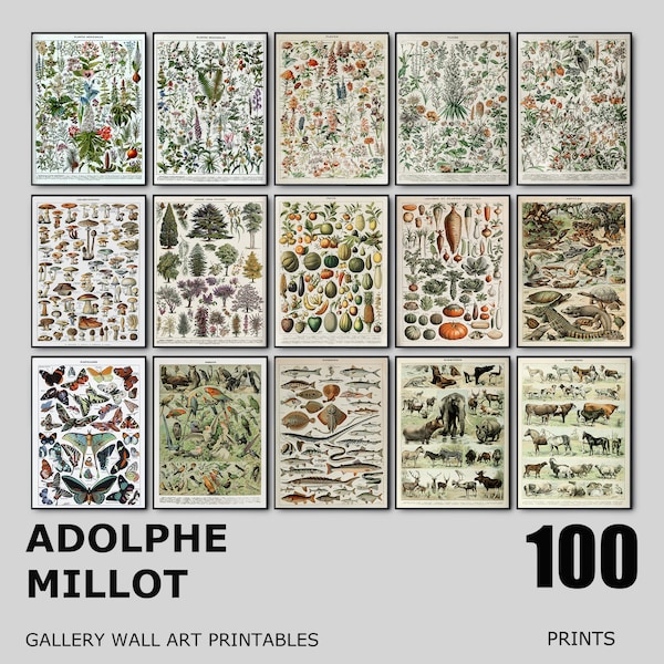 Adolphe Millot Botanical Prints, Vintage Gallery Wall Art Set Of 100, Botanical Plant Poster, Adolphe Millot Nature, Bundle Larousse Of 100