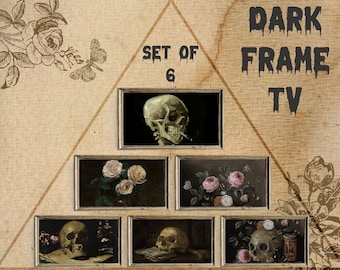 Samsung Frame Tv Art Dark, Rose Still Life, Gothic Tv Download Set Of 6, Skull Frame Tv 4K, Samsung Dark Academia Decor