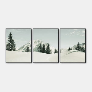 Winter Gallery Wall Art Set Of 3, Modern Winter Forest Poster, Pine Trees Prints, Snow Gallery Landscape Printable Set