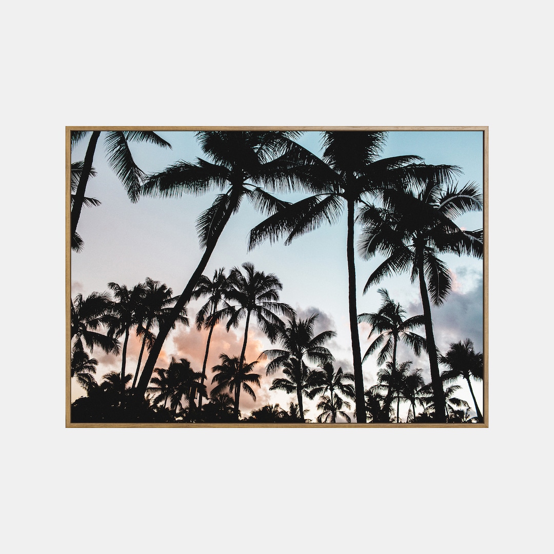 Palm Tree Printable Art, Pastel Ocean Print, Modern Coastal Wall Art