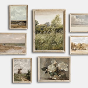 Vintage Seascape Coastal Painting, Vintage Printable Gallery Wall Art Set Of 7, Antique Still Life Print, Cloudy Prints