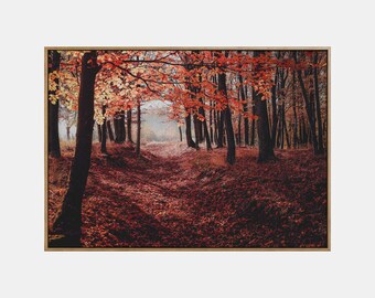 Herfstlandschap afdrukbaar, herfst afdrukbare landschapskunst aan de muur, herfstbosposter, herfstnatuur digitale downloadprint