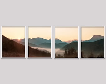 Set Of 4 Mountain Prints, Forest Wall Art Large Prints, Printable Wall Art Nature, 4 Piece Natural Landscape Forest