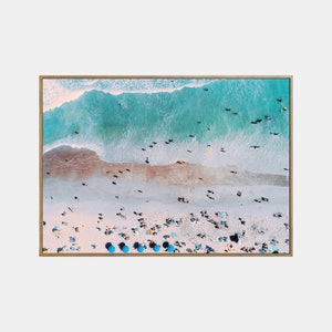 Impressão aérea de praia, impressão costeira moderna, decoração de parede aérea de oceano, praia de verão na Califórnia, arte de parede de fotografia de mar
