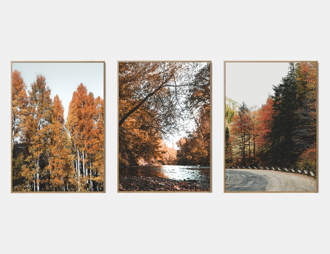 Autumn Landscape Printable Set, Fall Gallery Wall Art Set of 3, Road in ...