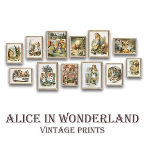 Girls Room Nursery Vintage, Alice In Wonderland Prints, Gallery Wall Art Set Of 12, Muted Alice In Wonderland Printable