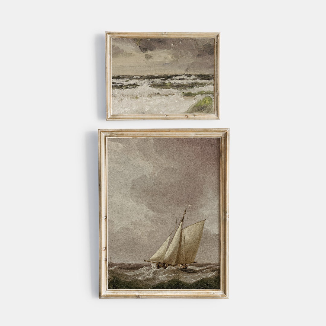 Vintage Printable Gallery Wall Art Set of 2, Antique Nautical Sailboat ...