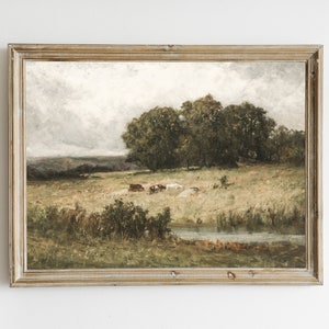 Muted Summer Vintage Landscape Print Wall Art, Summer Country Antique Painting, Antique Farmhouse Digital Printable