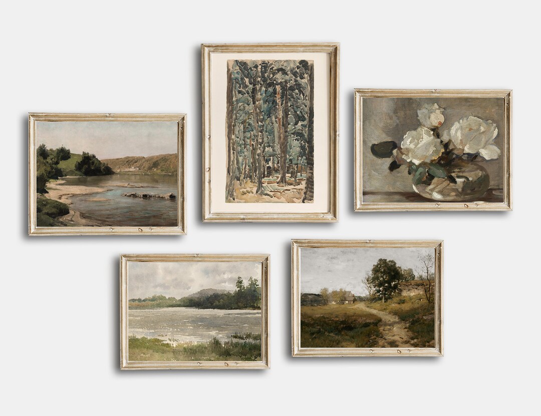 Antique Vintage Lake Coastal Painting, Rustic Printable Gallery Wall ...