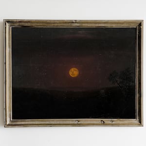 Moonlit Landscape Print, Dark Vintage Printable Wall Art, Dark Academia Decor, Night Sky Painting