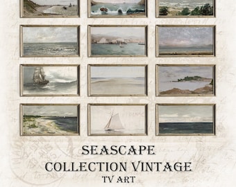 Samsung Frame Tv Art Vintage, Vintage Seascape Coastal Bundle, Frame TV Art Set of +70, Sailboat Painting TV, Home Decor