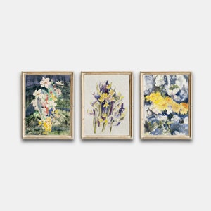 Vintage Botanical Printable, Vintage Flowers Gallery Wall Art Set Of 3, Botanical Flowers Print, Antique Floral Poster