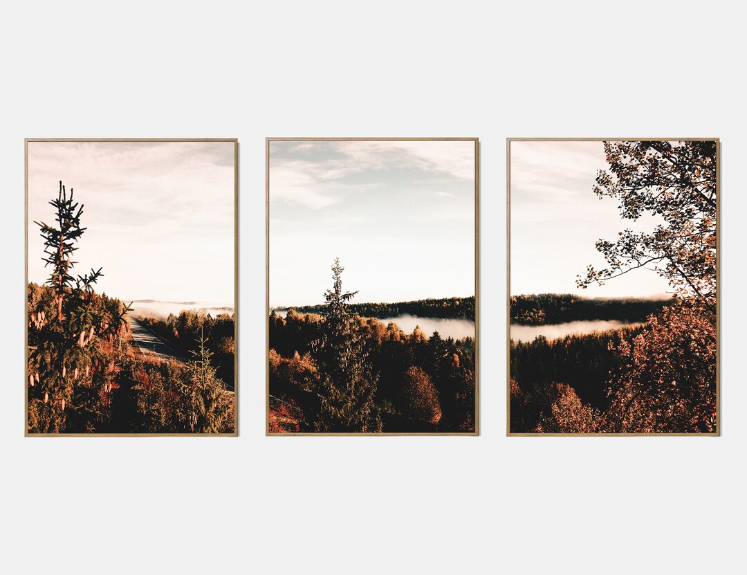Autumn Landscape Printable Set, Fall Gallery Wall Art Set of 3, Autumn ...