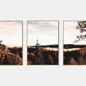 Conjunto imprimible de paisaje de otoño, conjunto de arte de pared de la galería de otoño de 3, cartel del bosque de otoño, impresiones digitales de la naturaleza de otoño