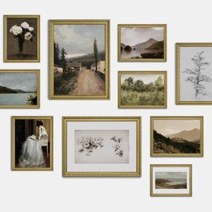 Summer Country Antique Paintings, Vintage Landscape Printable Gallery Wall Art Set Of 10, Muted Summer Prints Wall Art