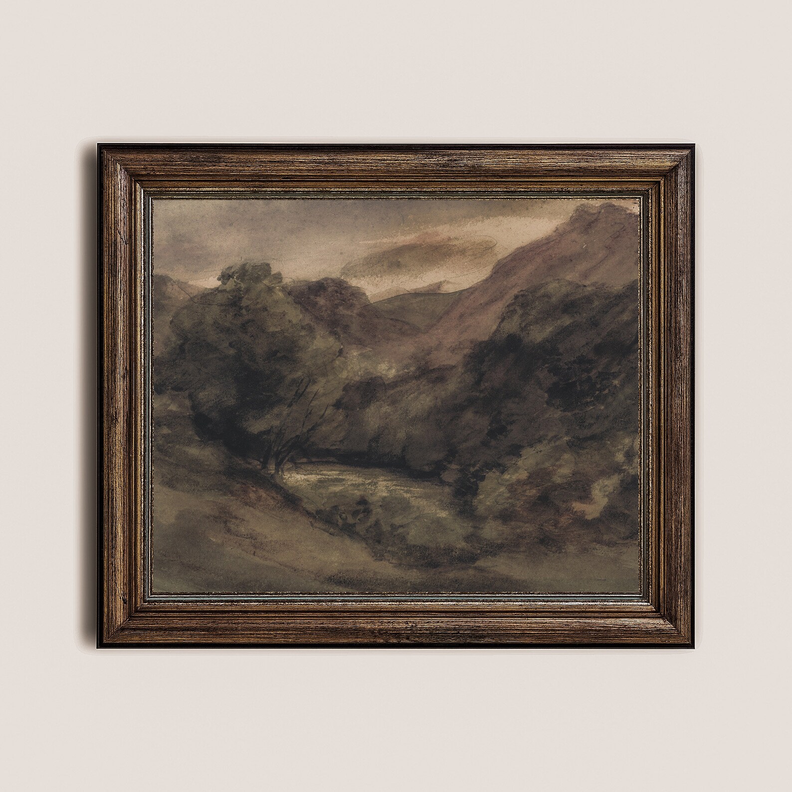 Moody Forest Landscape Painting, Dark Vintage Printable Wall Art ...