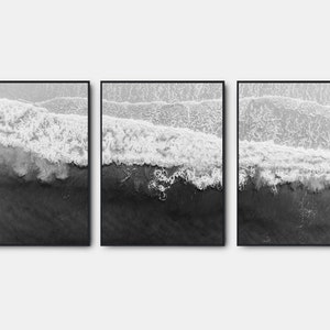 Impresiones en blanco y negro de la playa, conjunto de arte de la pared de la galería de 3, playa de verano de California, arte de la pared en blanco y negro, cartel del océano