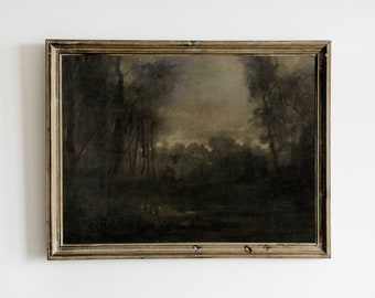 Moody Forest Landscape Painting, Dark Vintage Printable Wall Art, Antique Vintage Forest, Dark Academia Decor