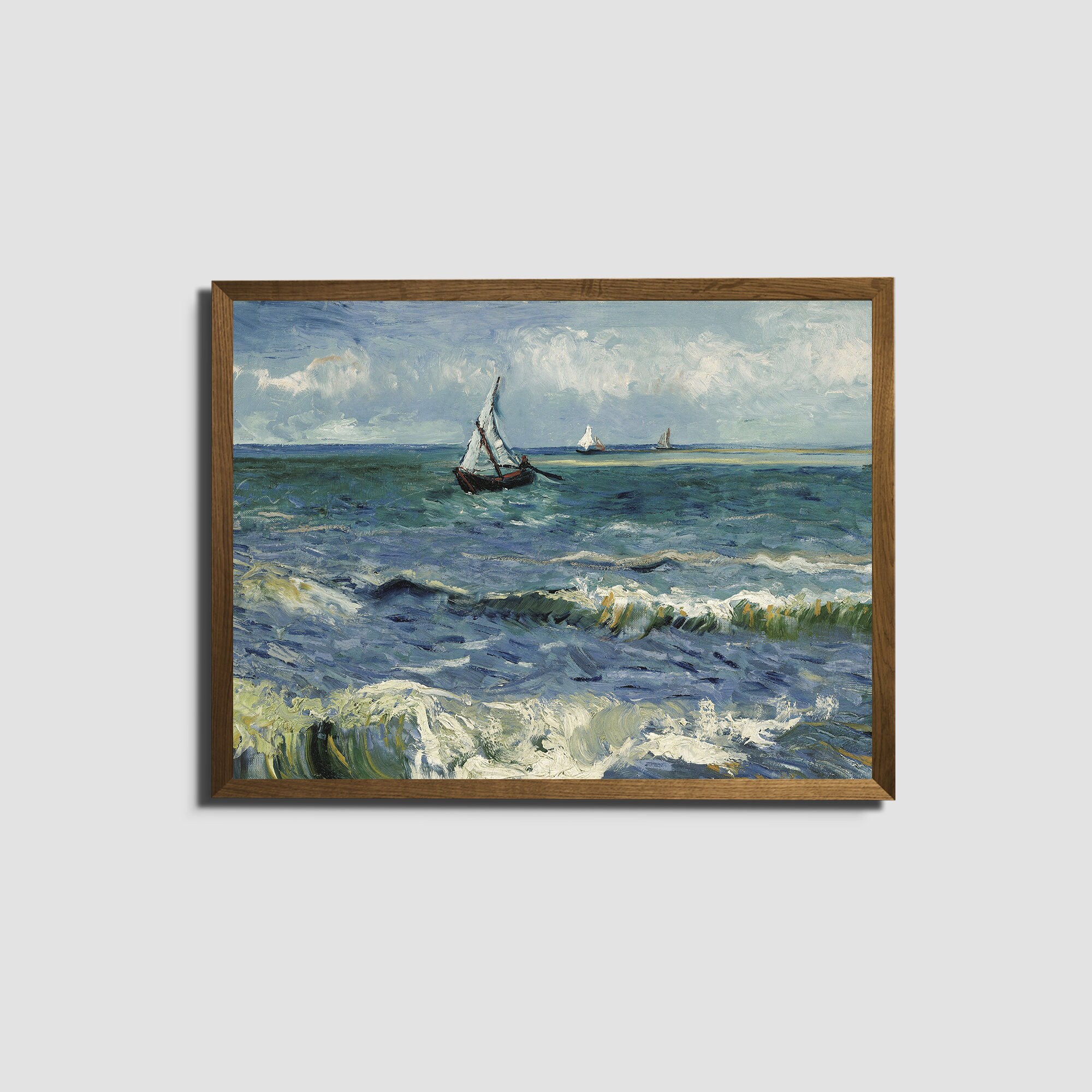 KADING Retro Segelboot Wandbild Mit Goldrahmen - 42x60cm Leinwanddruck Für Maritime Wohnzimmer Deko