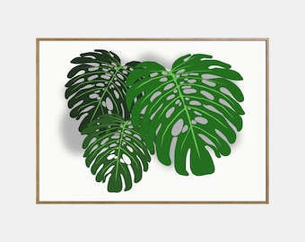Monstera Leaves Print, Botanical Gallery Wall Print, Green Tropical Leaf Wall Art, Monstera Poster, Green Leaf Printable