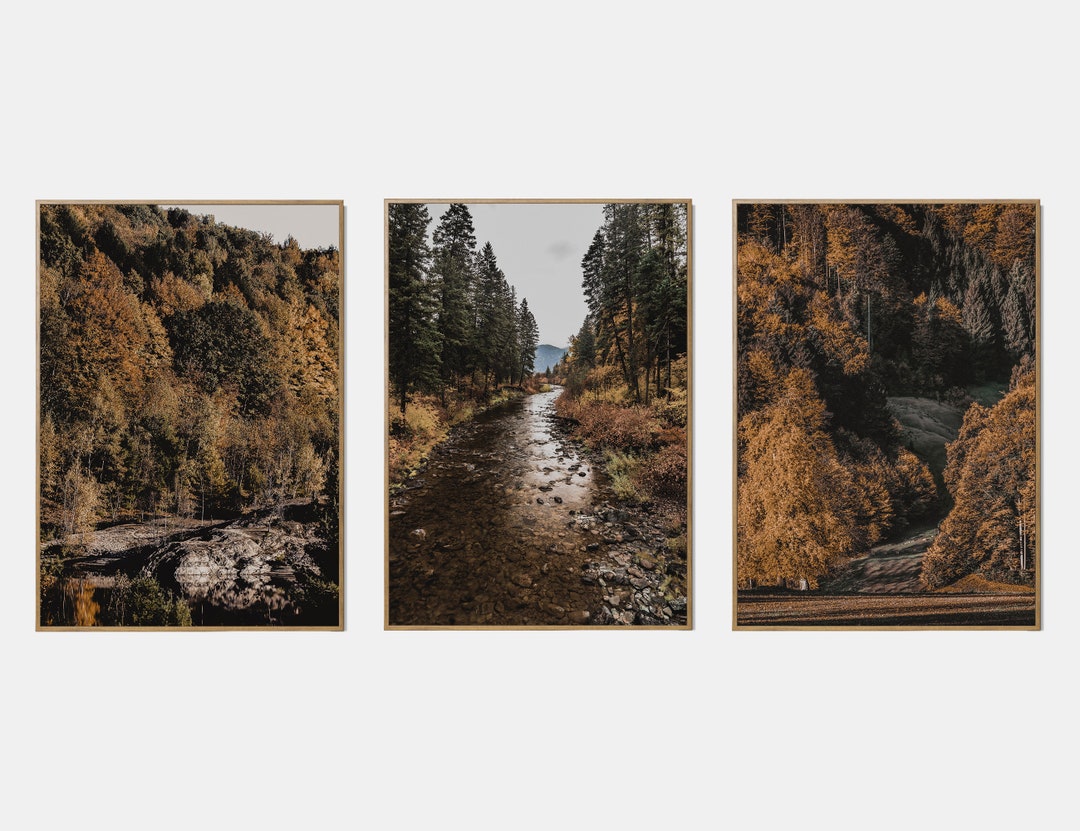 Autumn Landscape River Printable Set, Fall Gallery Wall Art Set of 3 ...
