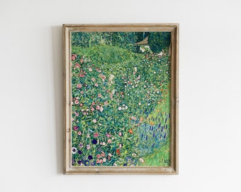 Gustav Klimt, Botanical Art Nouveau Printable Wall Art, Klimt Flower Garden, Vintage Botanical Floral Painting