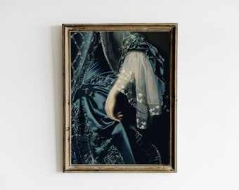 Moody Woman Victorian Portrait Painting, Dark Vintage Printable Wall Art, Dark Academia Decor, Victorian Woman Print