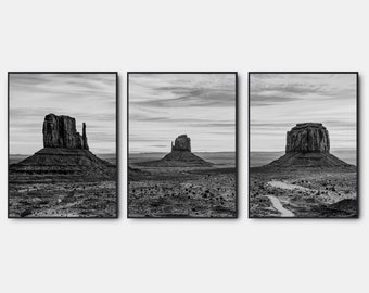 Impresiones en blanco y negro del desierto de Arizona, conjunto de arte de pared de galería de 3, arte de pared en blanco y negro, fotografía del suroeste