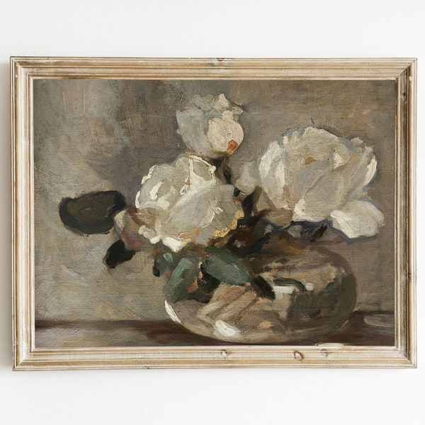 Vintage Botanical Still Life Print, Flower Printable, Antique Neutral Still Life Painting, Vintage Botanical Wall Art