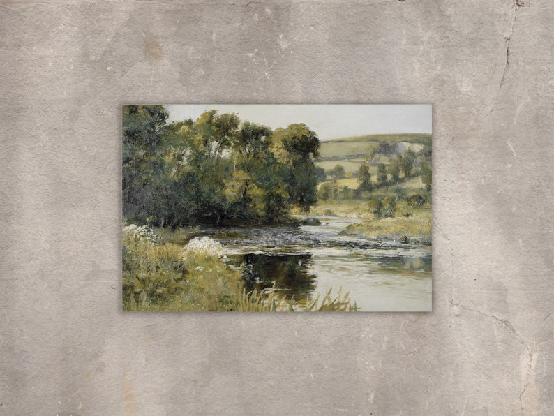 Muted Summer Vintage Landscape Print Wall Art, Antique River Digital Printable, Summer Country Antique Paintings image 6