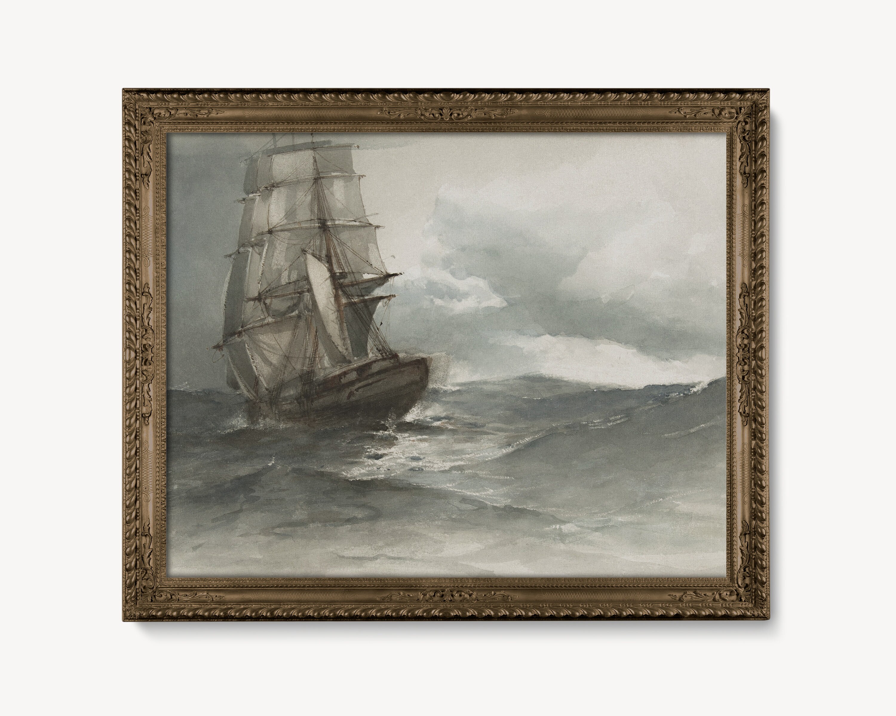 Ship Coastal Watercolor, Vintage Nautical Ship Wall Art, Nautical ...