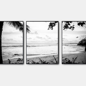 Palm Tree Print, Beach Black And White Print, Gallery Wall Art Set Of 3, Black and White Wall Art, Tropical Ocean Poster