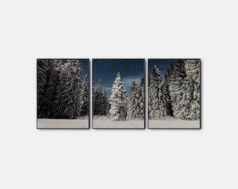 Winter Gallery Wall Art Set Of 3, Modern Winter Forest Poster, Pine Trees Prints, Snow Gallery Landscape Printable Set