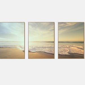 Pastel Ocean Print Set Of 3, Modern Coastal Printable, Tropical Ocean Poster, Summer California Beach, Blush Beach Set