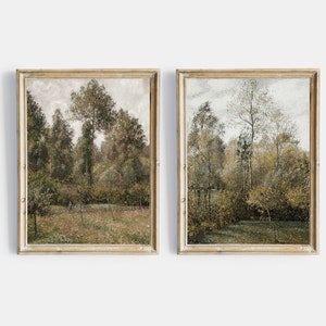 Antique Vintage Autumn Landscape Painting, Vintage Printable Gallery Wall Art Set Of 2, Muted Autumn print Wall Art