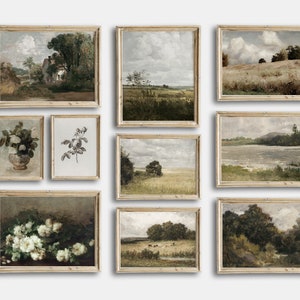 Summer Country Antique Paintings, Vintage Landscape Printable Gallery Wall Art Set Of 10, Muted Summer Prints Wall Art