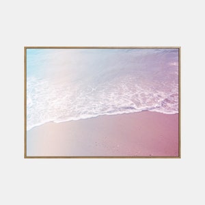 Impressão de oceano pastel, impressão costeira moderna, pôster de oceano tropical, praia de verão na Califórnia, conjunto de praia blush, arte de parede
