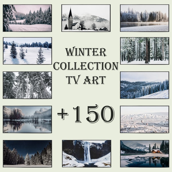 TV Samsung Frame di arte moderna, Collezione invernale, TV 4K, Set TV Frame di +150, Pacchetto montagna, Foresta paesaggio invernale 4K